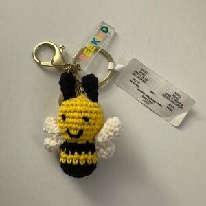 New Yellow and Black Crochet Bee Keychain H9